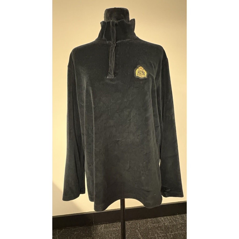 Lauren Ralph Lauren Black Quarter Zip Fleece Pullover Large Crest Logo